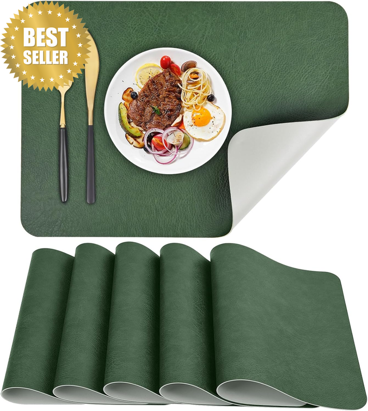 Faux Leather Placemats Set of 6 Table Mats 44.5 * 30Cm Heat Resistant Reversible