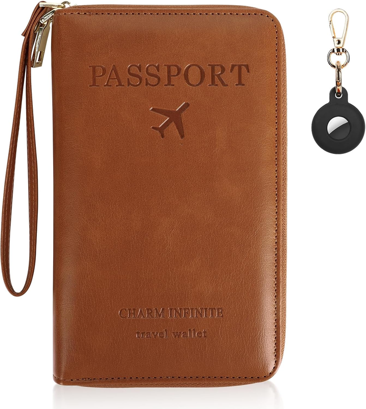 Passport Holder Wallet with Tracker Case, RFID Blocking PU Leather Passport Cove