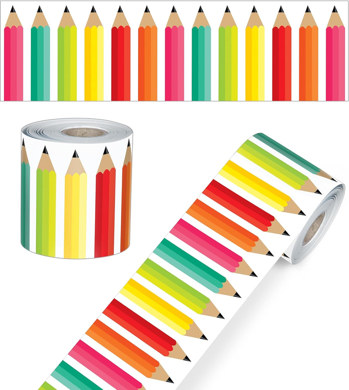 Black, White & Stylish Brights Colorful Pencil Bulletin Board Borders, 36 Feet o
