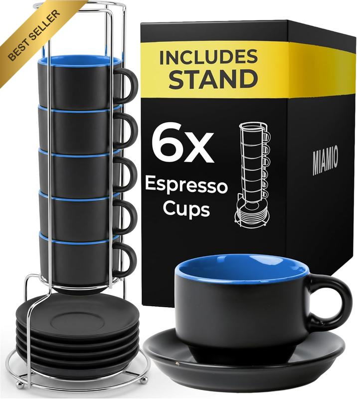 - 75 Ml Espresso Cup Set with Saucers Coffee Mug Set of 6 - Ceramic Coffee Mug S