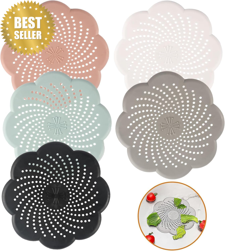 5 Pcs Hair Catcher Shower Drain Covers Protector,Flower Shape Silicone Bathtub H
