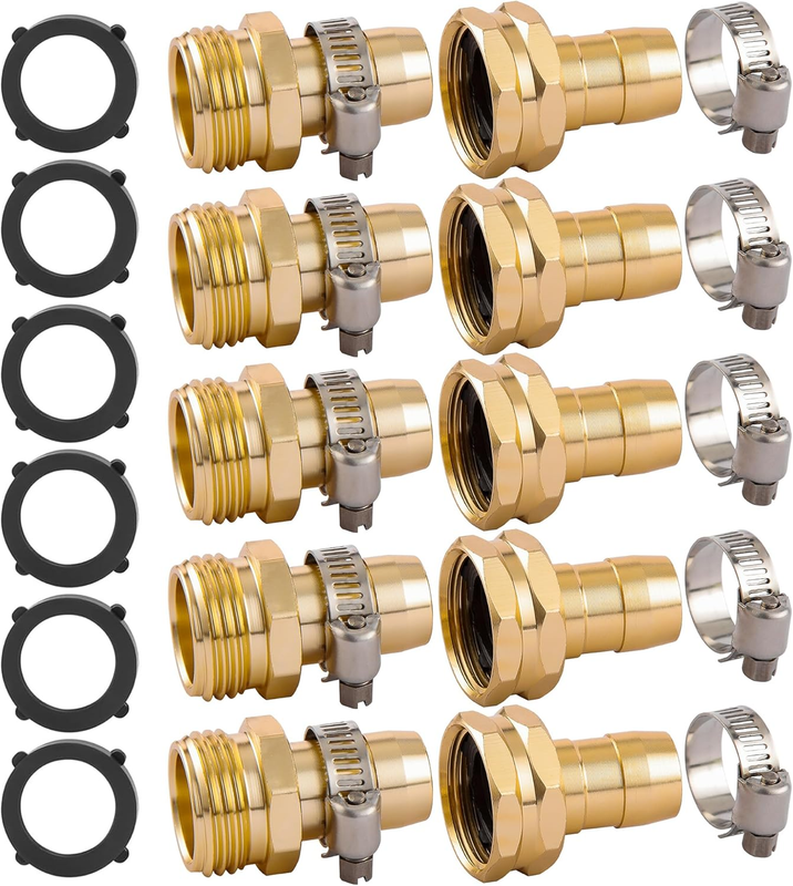 5 Set Garden Hose Repair Connector Kit with Clamps, Fit for 3/4