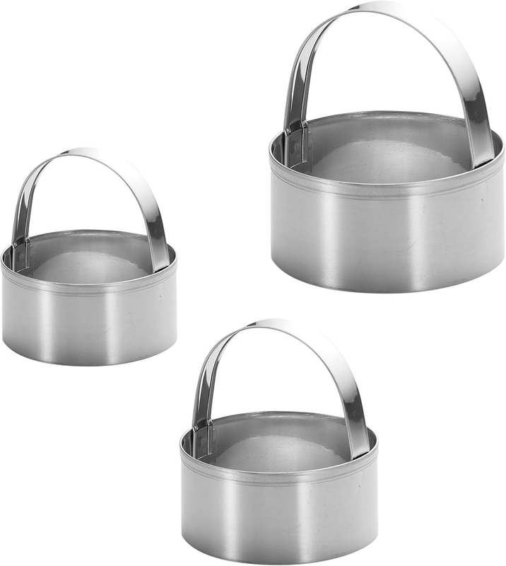 3 Pieces Round Biscuit Cutter with Handle - Stainless Steel Round Circle Doughnu