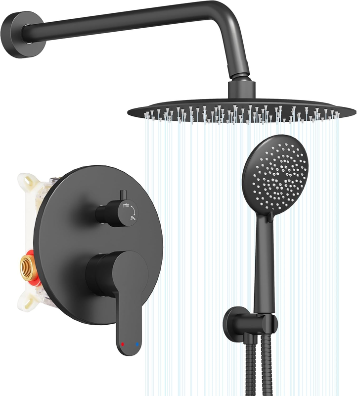 Black Shower System, Pressure Balance Shower Faucet Set, 12