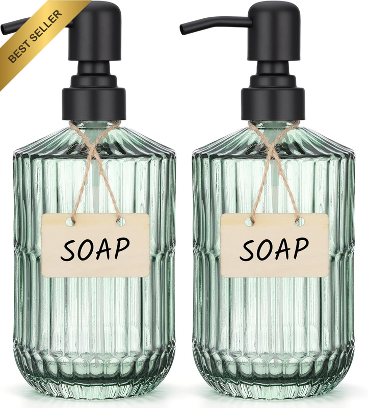 Glass Soap Dispenser, 2 Pcs 450Ml Hand Dish Soap Dispensers Bathroom with Stainl