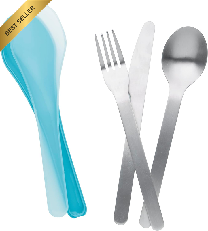 on the Go Stainless Steel Reusable Travel Cutlery Set with Blue Case