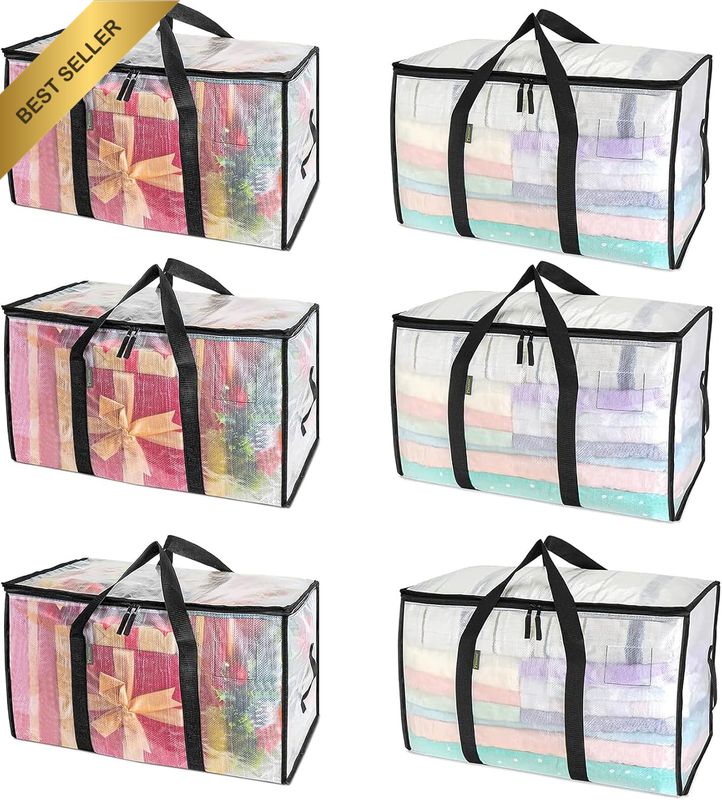 6 Pack Extra Large Moving Bags with Strong Zipper & Comfortable Handles, Heavy D