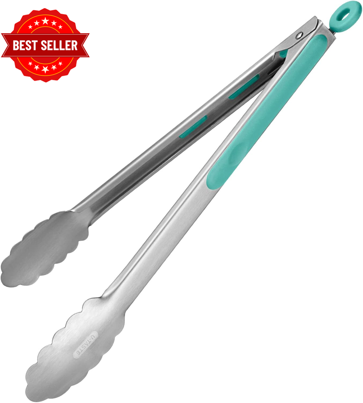 30Cm Large Kitchen Tongs 18/8 Stainless Steel Thongs (Aqua Sky)