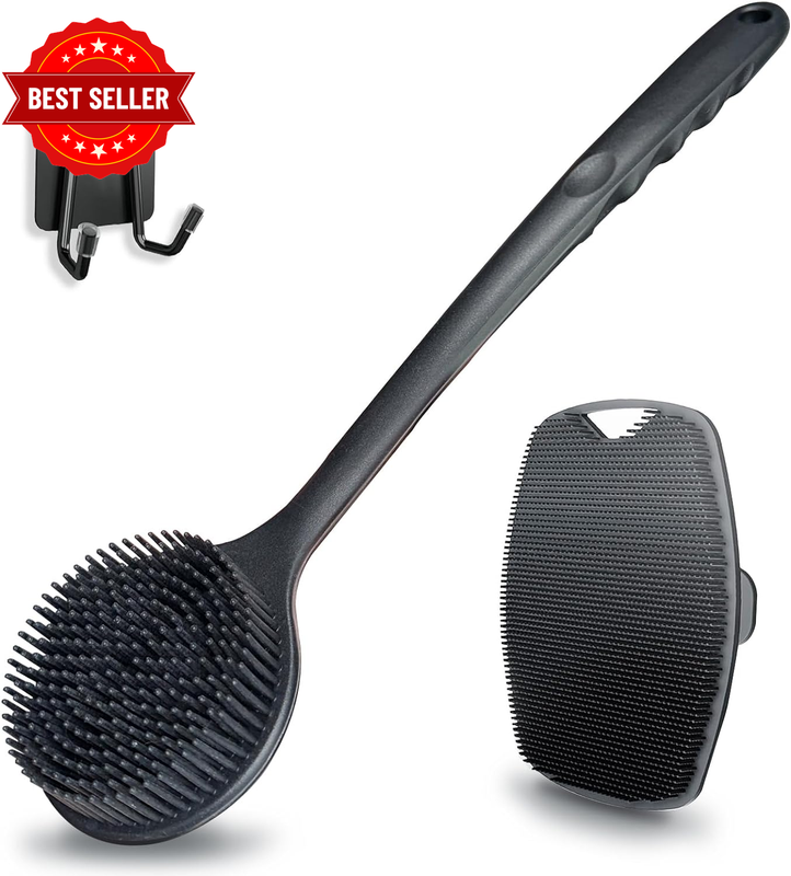 Silicone Body Scrubber, 3 in 1 Silicone Scrubber Set, Upgraded Built-In Nylon Lo