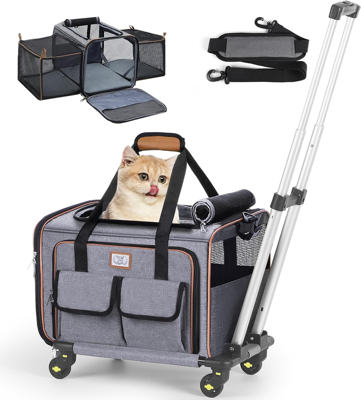 With Wheels Expandable Rolling Pet Carrier For