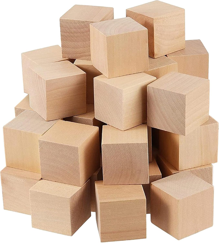 30 Pack 2 Inch Unfinished Wooden Cubes Wooden Blocks, Blank Pine Wood Blocks for