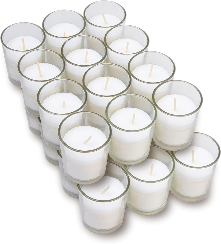 Glass Votives - Premium White Unscented Votive Candles in Cl