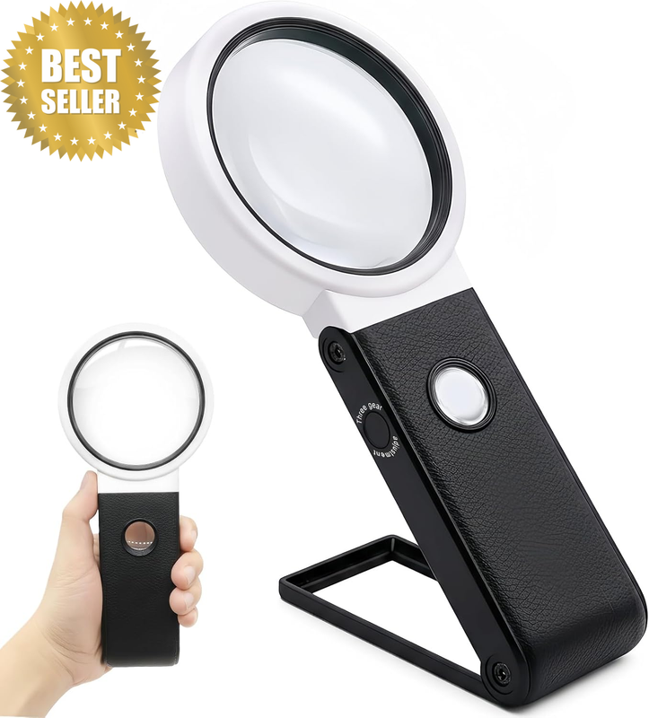 25X Hands-Free Magnifying Glass with Light,Foldable Handheld Magnifying Lamp Uv