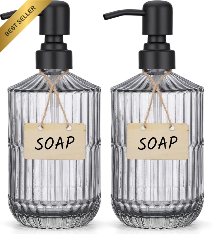 Glass Soap Dispenser, 2 Pcs 450Ml Glass Hand Wash Dispenser with Rust Proof Stai