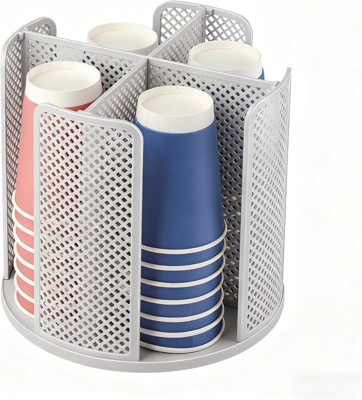 Rotating Coffee Cup Dispenser, Cup and Lid Organizer, Paper Cup Holder with 4 Co