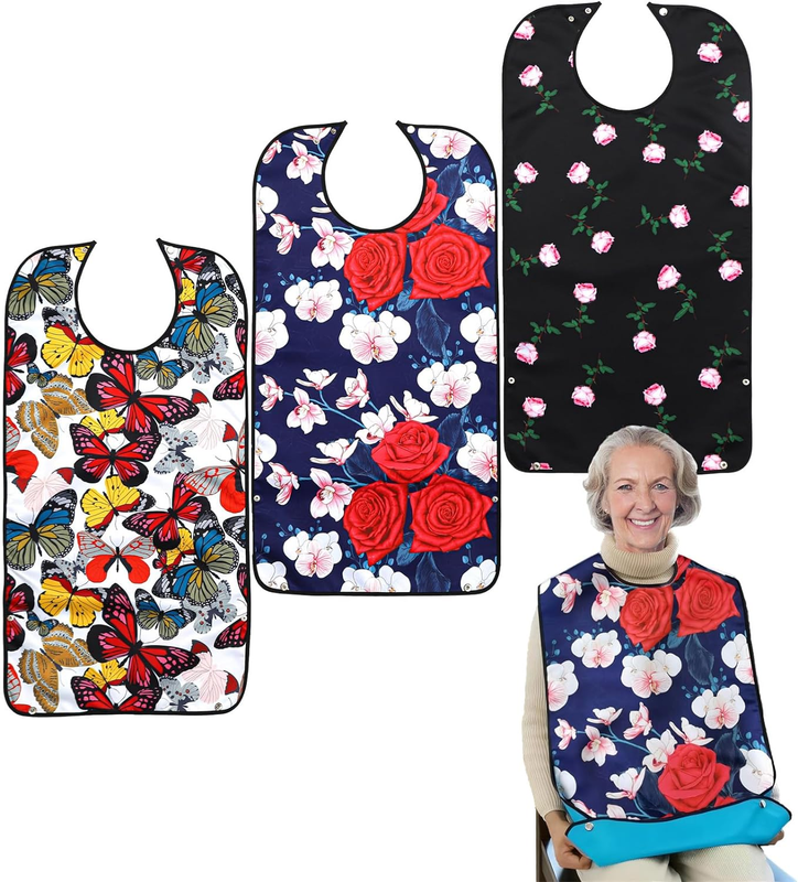 Paquete de 3 baberos reutilizables para adultos, protectores de ropa lavables