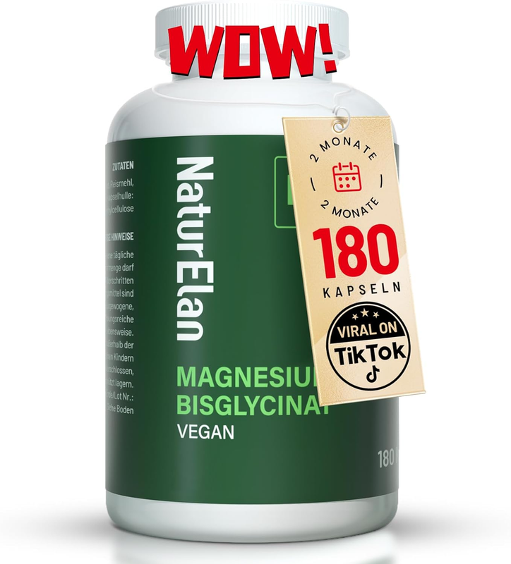 NaturElan Magnesium Bisglycinat 300 mg Magnesium – 180 vegane Kapseln