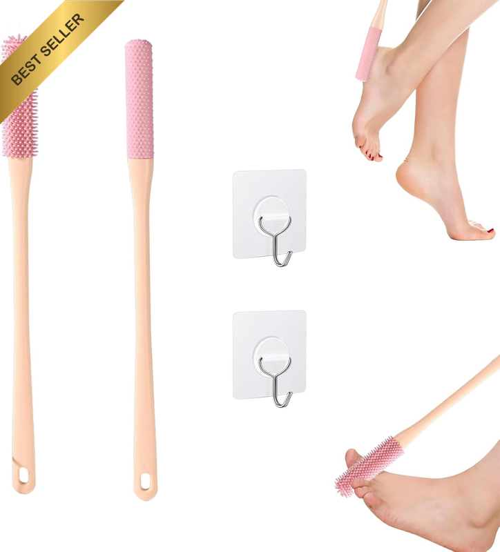 2 Pack Toe Cleaning Brush,Silicone Foot Scrubber for Shower with Long Handle Sof