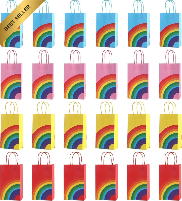 24 Pcs Loot Bags, Kraft Paper Rainbow Gift Bags Bulk with Handle, Party Favor Ba
