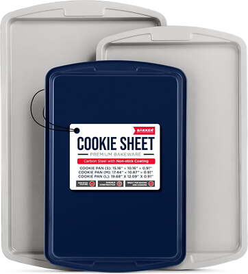 Bakken Swiss Cookie Sheet 3 Pc Set, Stackable Baking Pans Deluxe Ceramic Coating