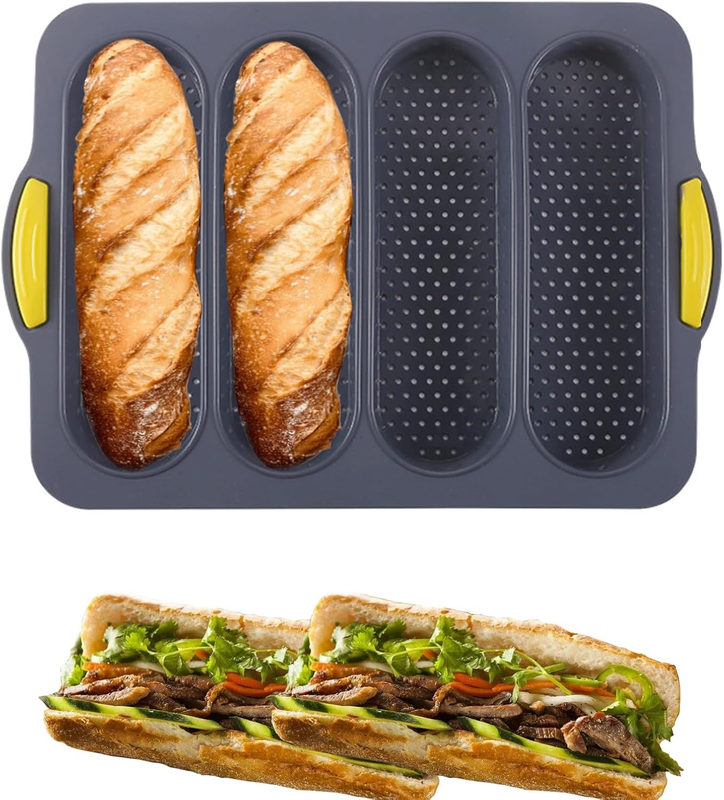 Silicone Loaf Pan, 4-Cavity Nonstick & Heat Resistant Baguette Bread Pan, Bread