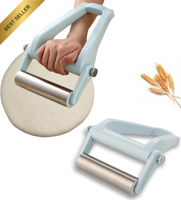 Stainless Steel One-Handed Adjustable Rolling Pin, Labor-Saving Dough Roller for