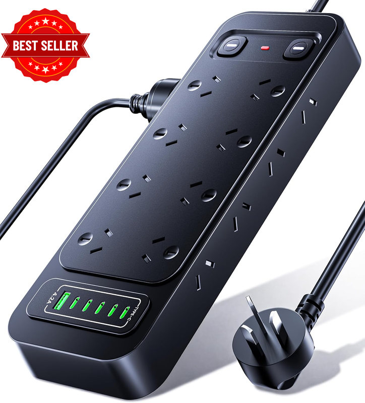 Power Board Surge Protected - 22 in 1 Power Strip USB with Switches 16AC Outlets