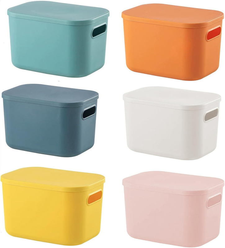 6-Piece Stackable Storage Bins with Lids & Handles - Multicolor Organizer Contai