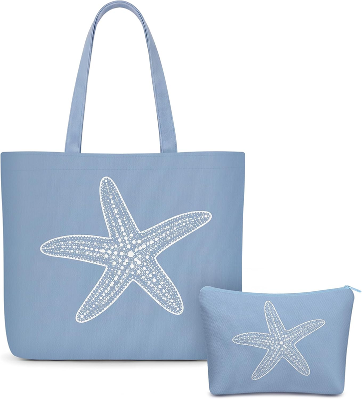 Tallew 2 Pcs Beach Starfish Canvas Tote & Makeup Bag, One Starfish