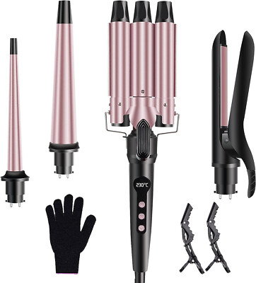 TOMMAX 4 in 1 Curling Iron, Hair Wand, 3 Barrel Hair Waver, Straightener Set NEW