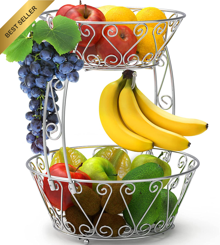 Simplehouseware 2-Tier Fruit Basket, Countertop Fruit Bowl, Chrome