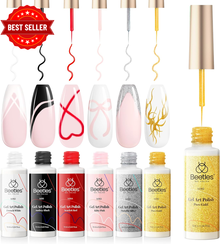 Nail Art Gel Liner Set-6 Popular Black White Red Colors Gel Art Paint for Swirl