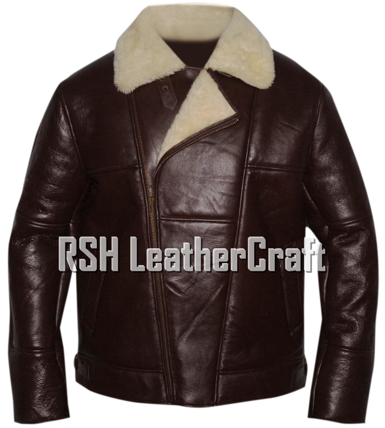 Preowned Rsh Leathercraft B3 Brown Bomber Cross Zip Wwii Real