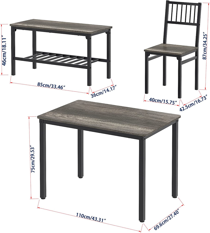 Dining Table Set for 4/Computer Desk,Kitchen Table with 2 Chairs and a Bench,Tab