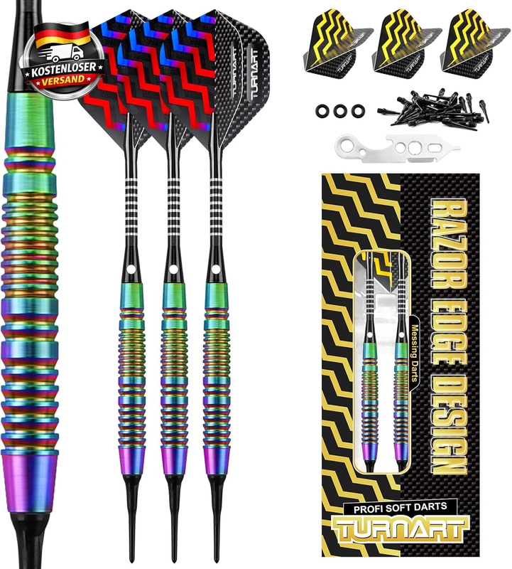 Dartpfeile Set 18G Brass Profi softtips für elektronische Dartscheibe inkl. Spitzen Flights