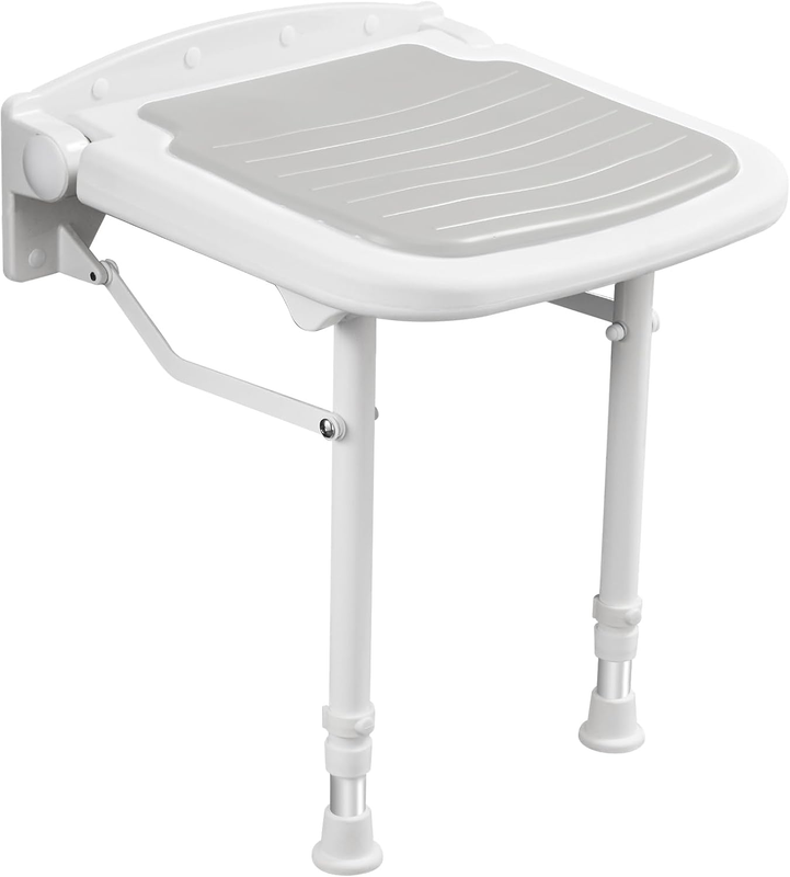Wall Mounted Folding Shower Seat,Support 550Lbs,Adjustable Height Fold up Shower Seat Wall Mounted,Folding Shower Bench Wall Mounted for Elderly, Adults, Pregnants, Seniors,Disabled