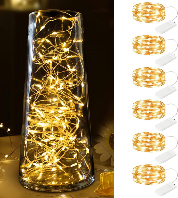 6 Pack Firefly Light Battery Operated DIY String Light Silver Coated, Warm White