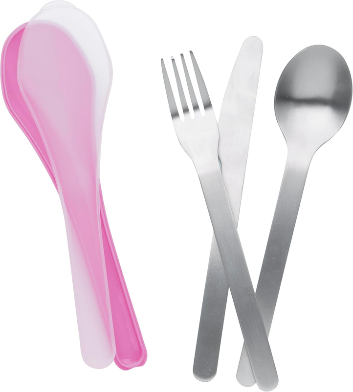on the Go Stainless Steel Reusable Travel Cutlery Set Pink Case