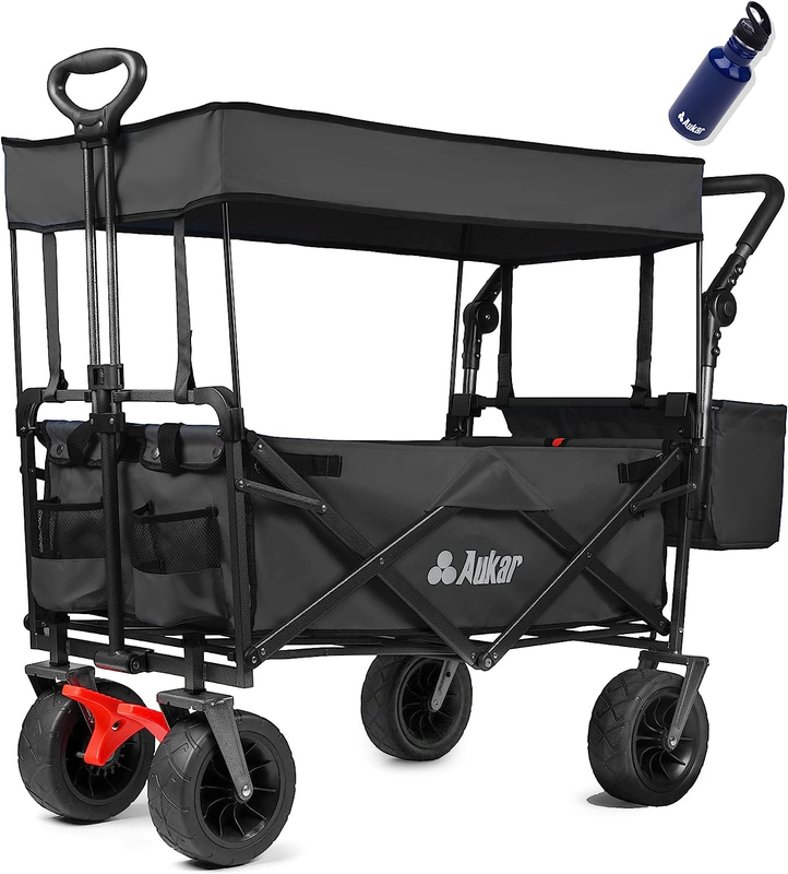 Collapsible Canopy Wagon - Heavy Duty Utility Outdoor Garden Cart - with Adjusta