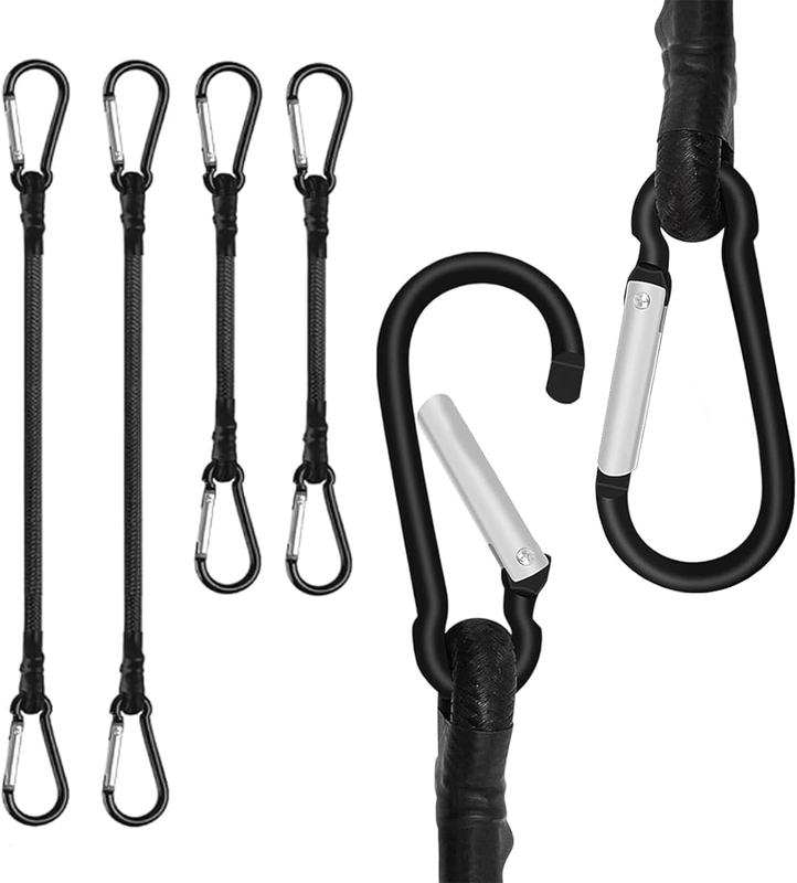 4Pcs Heavy Duty Carabiner Bungee Cords (30Cm/60Cm) - Elastic Rope with Rust-Proo