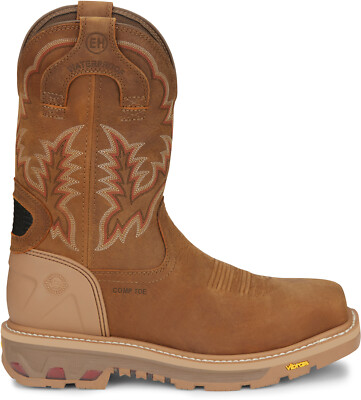 Pre-owned Justin Boots Justin 11in Ct Wp Eh Mens Rust Montana Leather Work Boots