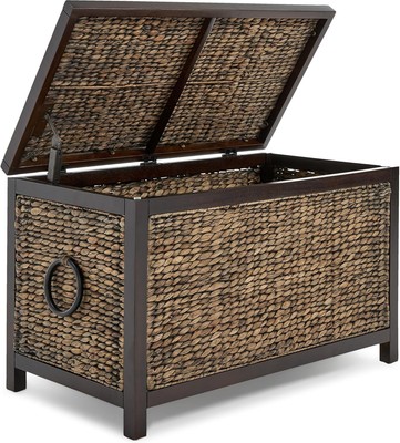 Wilson Farmhouse Wicker Storage Trunk, Large 30  Wide, 30, Rustic Brown 