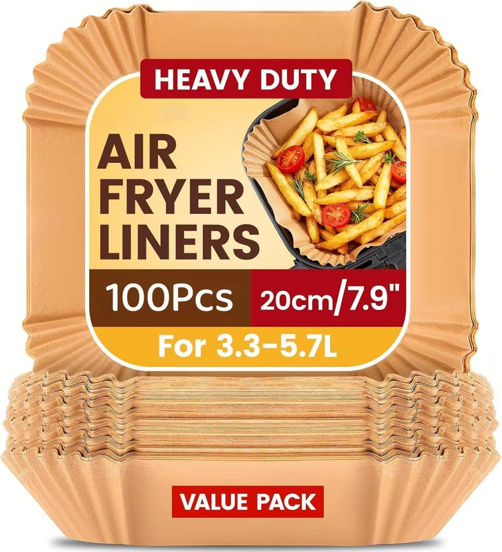 100 Pack Air Fryer Liners 20Cm/7.9 Inch Square for 3.3-5.7L Air Fryer - Non-Stic