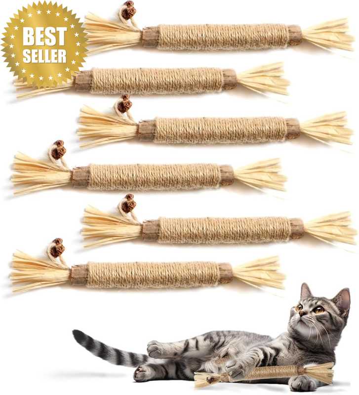 6-Piece Silvervine Cat Stick, Natural Catnip Chewing Toy, Cat Teeth Cleaning Woo
