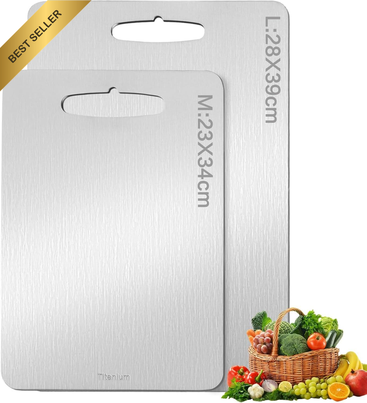 2 Pack Titanium Cutting Board - Professional Grade, Anti-Bacterial & Knife-Frien