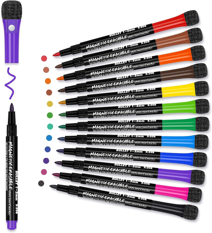 Fine: 12 Colors Erasable Whiteboard Markers Fine Poin