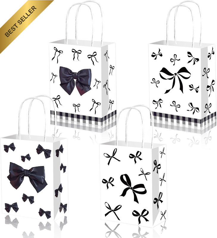 12Pcs Black Bow Paper Gift Bags Black Bow Party Decorations Coquette Paper Gift