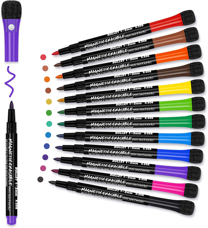 Fine: 12 Colors Erasable Whiteboard Markers Fine Poin