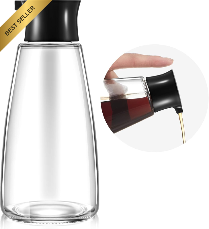 1 Pc 9.6 Oz Cruet Dispenser Olive Oil Vinegar Soy Sauce Glass Black