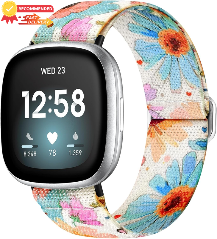 Fitbit Versa 4/3, Sense/Sense 2 Women's Flower Stretch Nylon Bands, Multi Colors